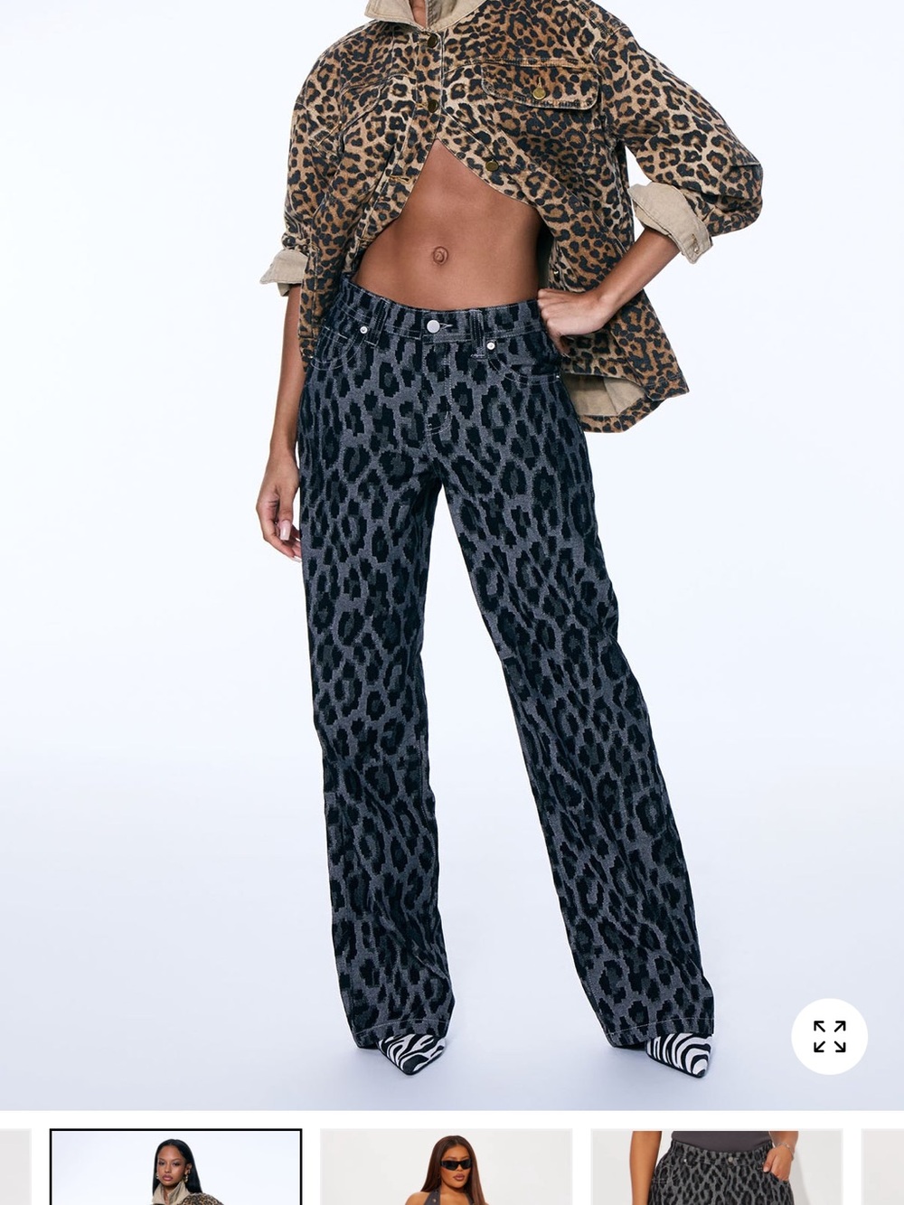 Fashion Nova Straight Leg Jeans in Black/Leopard Combo